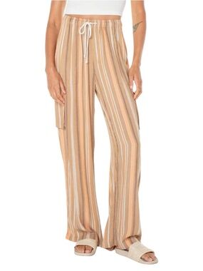 NWT Roxy Precious Cargo Pant Striped Tan Medium Beach Resort Summer Vacation